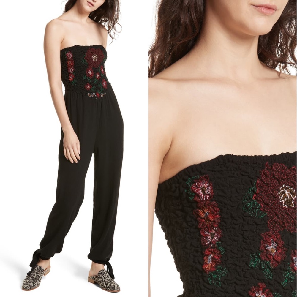Free People Karan Strapless Smocked Jumpsuit